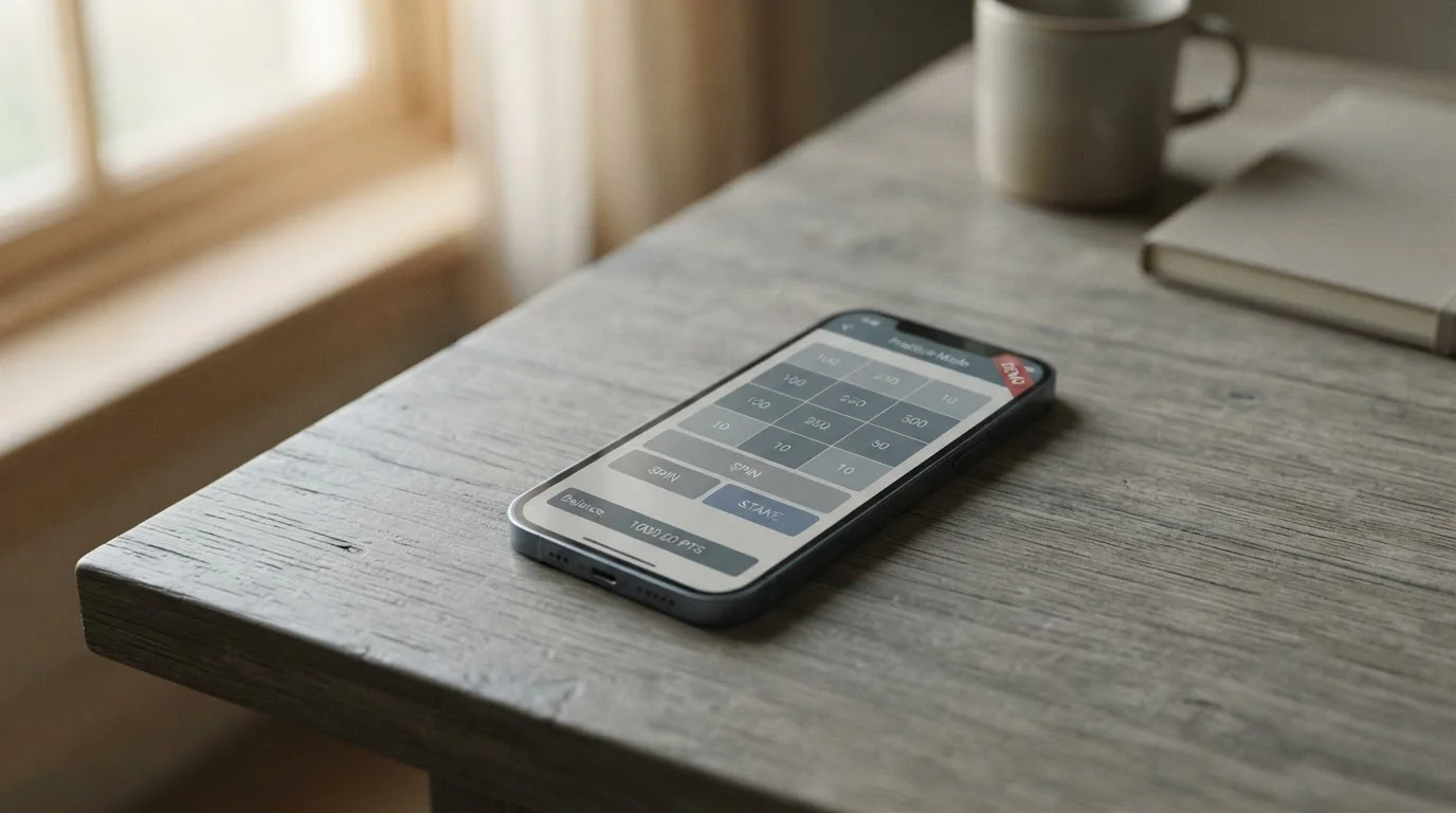 Smartphone mit Demo-Modus einer Wett-App in ruhiger Umgebung