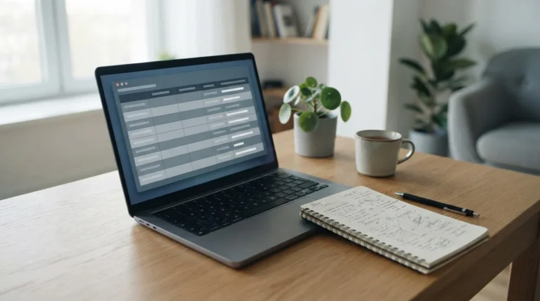 Laptop mit abstrakten Wettanbieter-Vergleichsdaten auf neutralem Schreibtisch