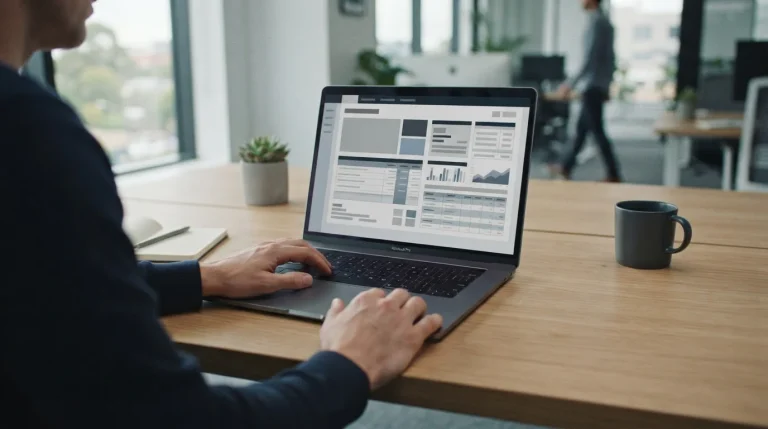 Laptop mit neutraler Wettplattform-Oberfläche auf Schreibtisch, symbolisiert Wahl zwischen regulierten und Offshore-Wettanbietern