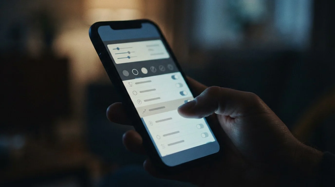 Smartphone-Bildschirm mit abstrakten App-Funktionen und technischen Einstellungen