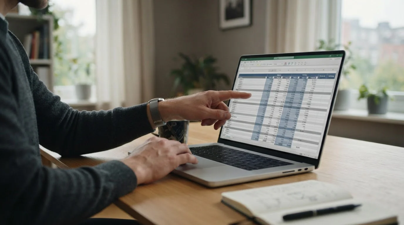Laptop zeigt Vergleichstabelle mit neutralen Datenreihen auf modernem Schreibtisch