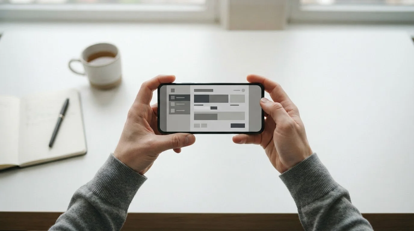 Hände über Smartphone mit abstraktem Zahlungsbildschirm